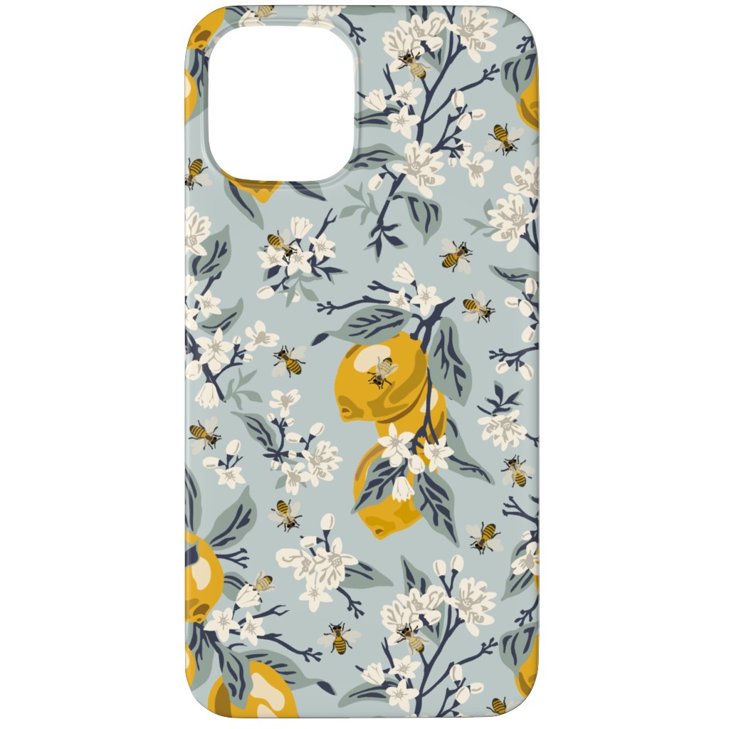 Bees, Blossoms & Lemons - Blue Phone Case, Silicone Liner Case, Matte, iPhone 12 Pro, Blue