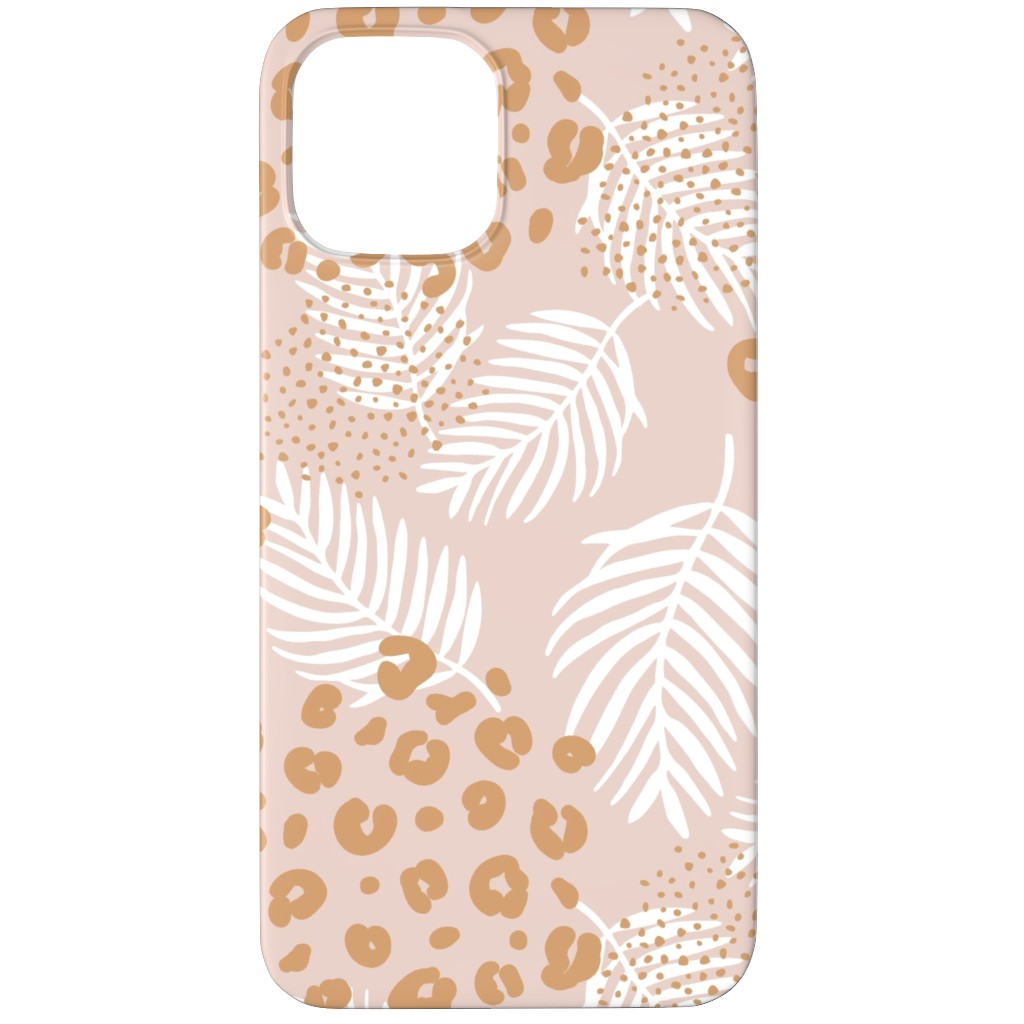 Palm Leaves and Animal Panther Spots - Beige Phone Case, Slim Case, Matte, iPhone 12 Pro, Pink