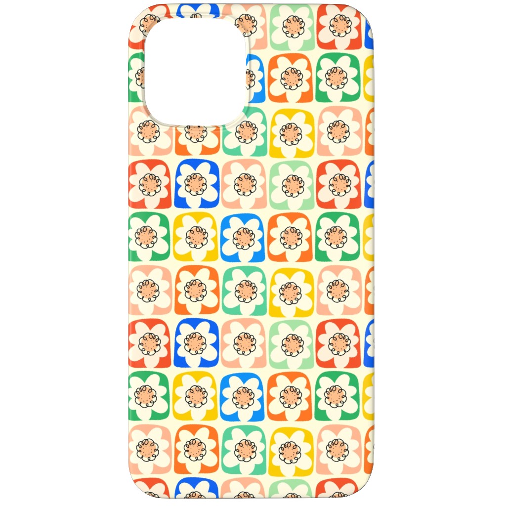 Abstract Retro Flower Doodle Squares - Multi Phone Case, Slim Case, Matte, iPhone 12 Pro, Multicolor