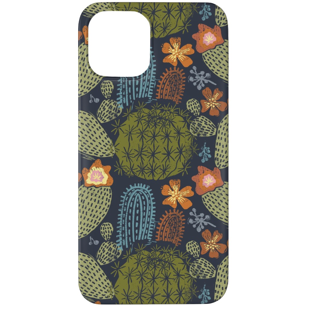Cactus Garden - Block Print Style - Dark Phone Case, Slim Case, Matte, iPhone 12 Pro, Green, Classic Green