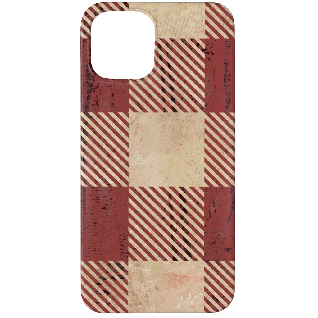 Rustic Buffalo Plaid - Red Phone Case, Slim Case, Matte, iPhone 12 Pro, Red, Red