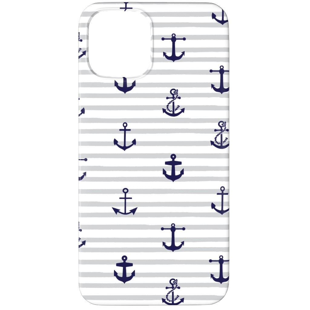 Anchors Away - Black on Gray Stripes Phone Case, Slim Case, Matte, iPhone 12 Pro, Gray