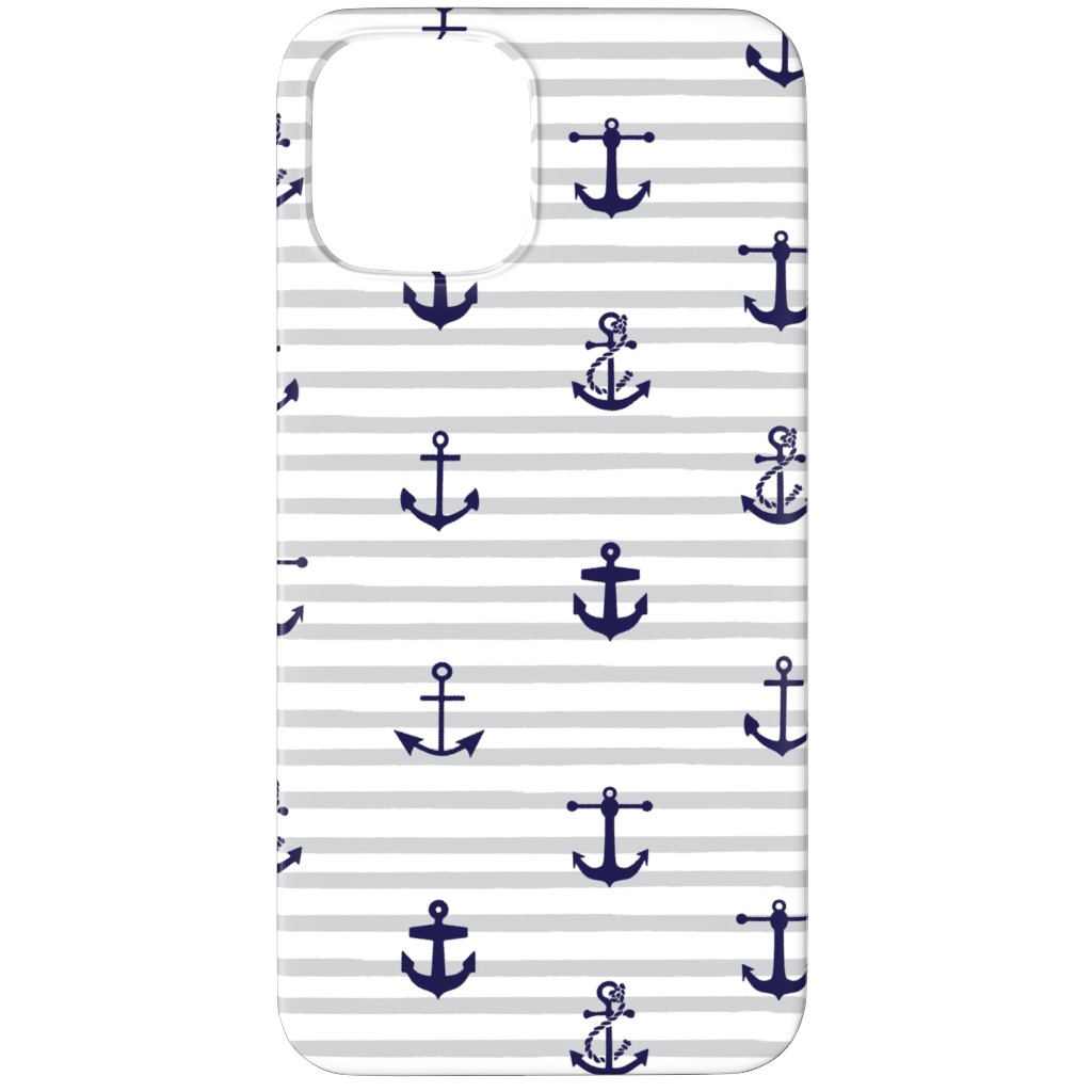 Anchors Away - Black on Gray Stripes Phone Case, Slim Case, Matte, iPhone 12 Pro, Gray, Gray
