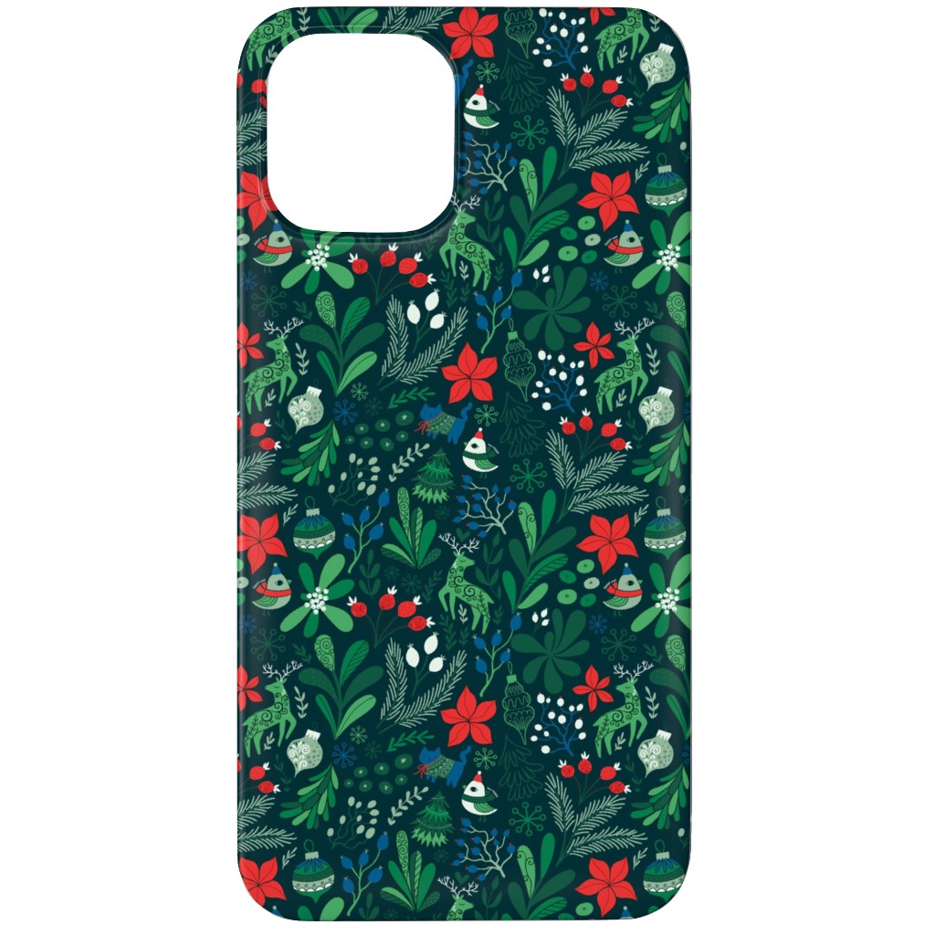 Merry Christmas Floral - Dark Phone Case, Slim Case, Matte, iPhone 12 Pro, Green