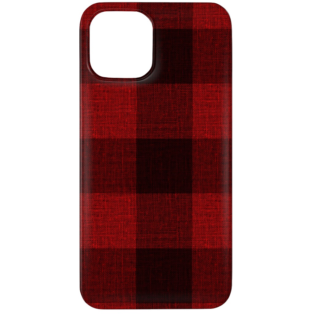 Linen Look Gingham Lumberjack - Red, Black Phone Case, Slim Case, Matte, iPhone 12 Pro, Red