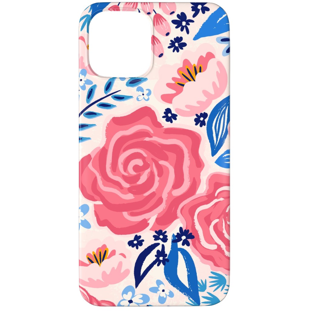 Chintz Roses - Coral and Blue Phone Case, Slim Case, Matte, iPhone 12 Pro, Pink