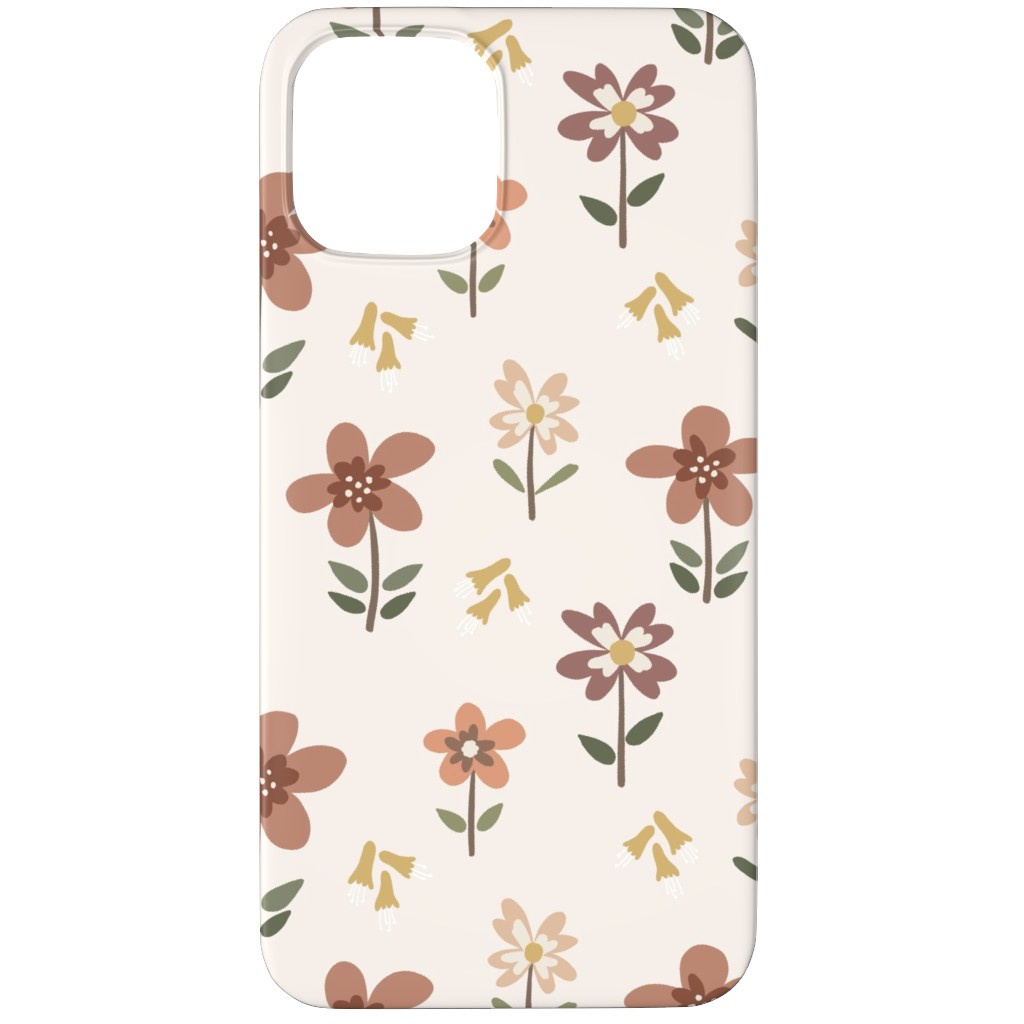 Cute Daisies & Foxgloves Floral - Earth Tones Phone Case, Slim Case, Matte, iPhone 12 Pro, Pink, Bright Pink