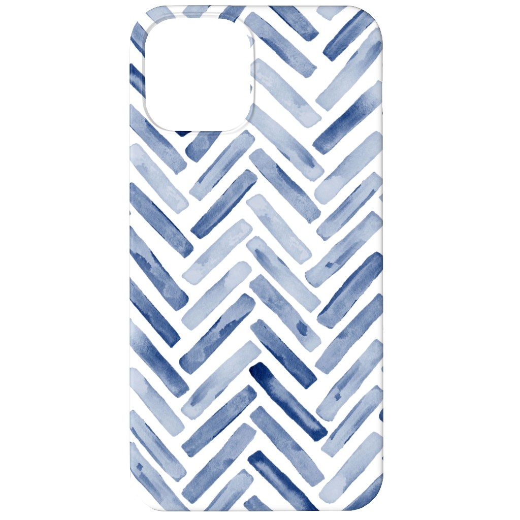 Painted Chevron Herringbone Phone Case, Silicone Liner Case, Matte, iPhone 12, Blue, Ultramarine