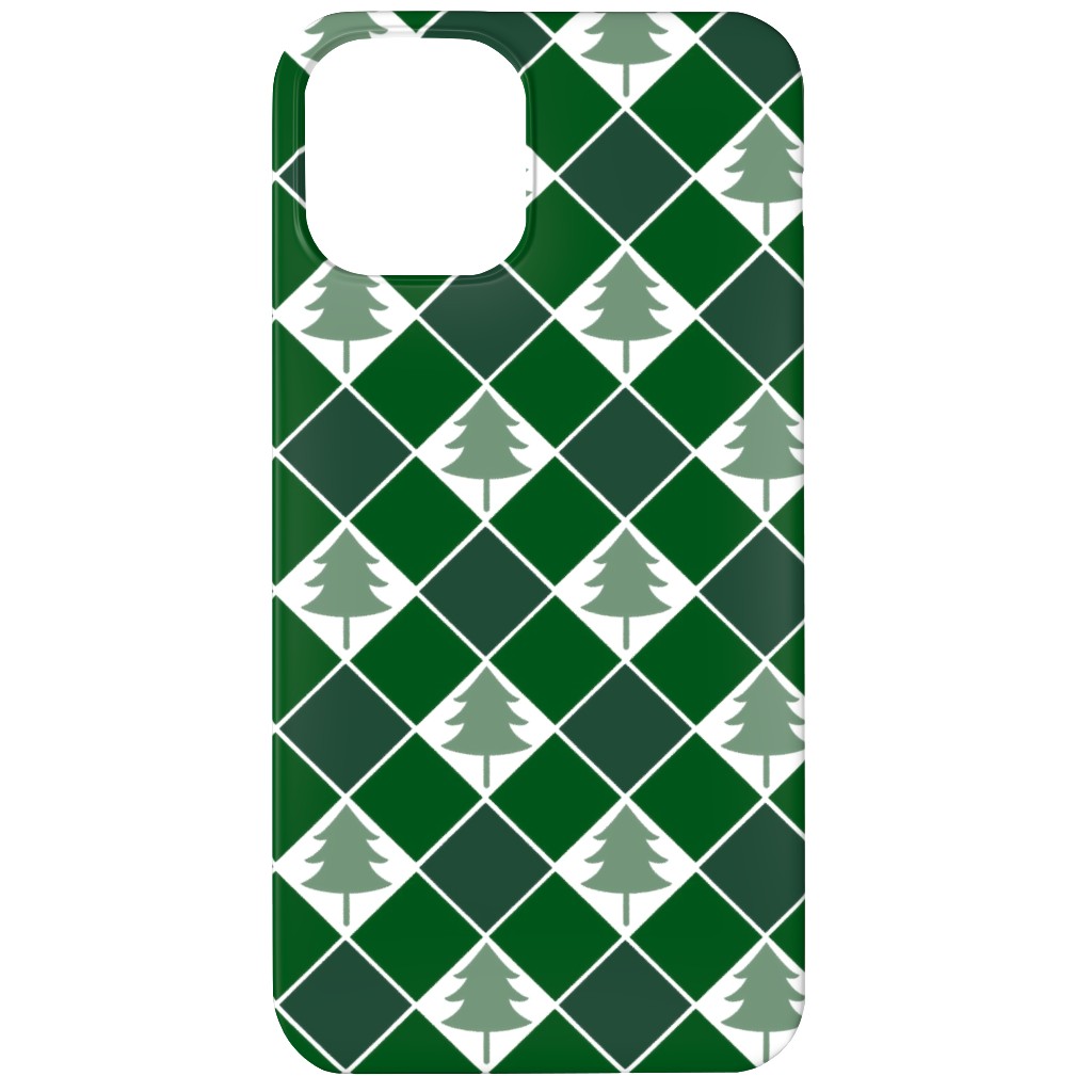 Christmas Tree Checkers - Green Phone Case, Silicone Liner Case, Matte, iPhone 12, Green