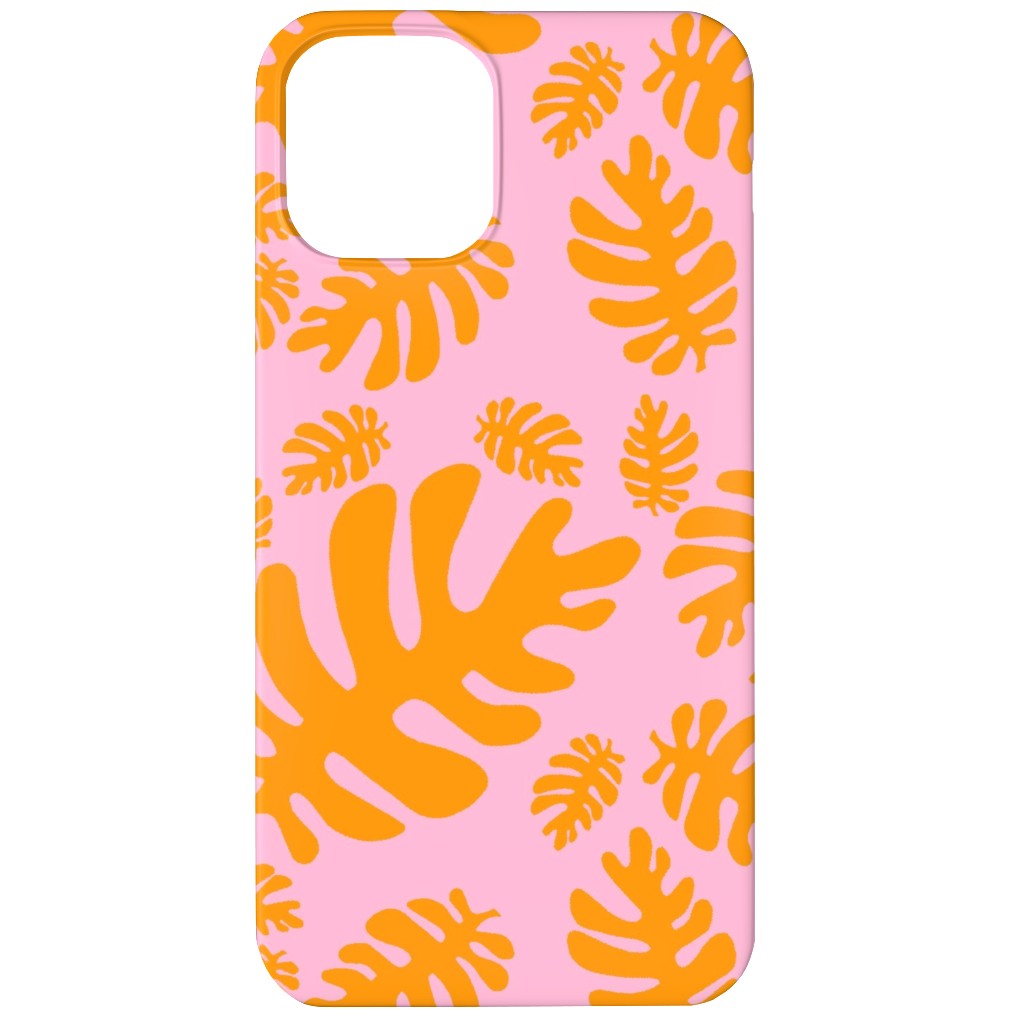 Funky Tropical Leaf - Orange and Blush Phone Case, Silicone Liner Case, Matte, iPhone 12, Pink