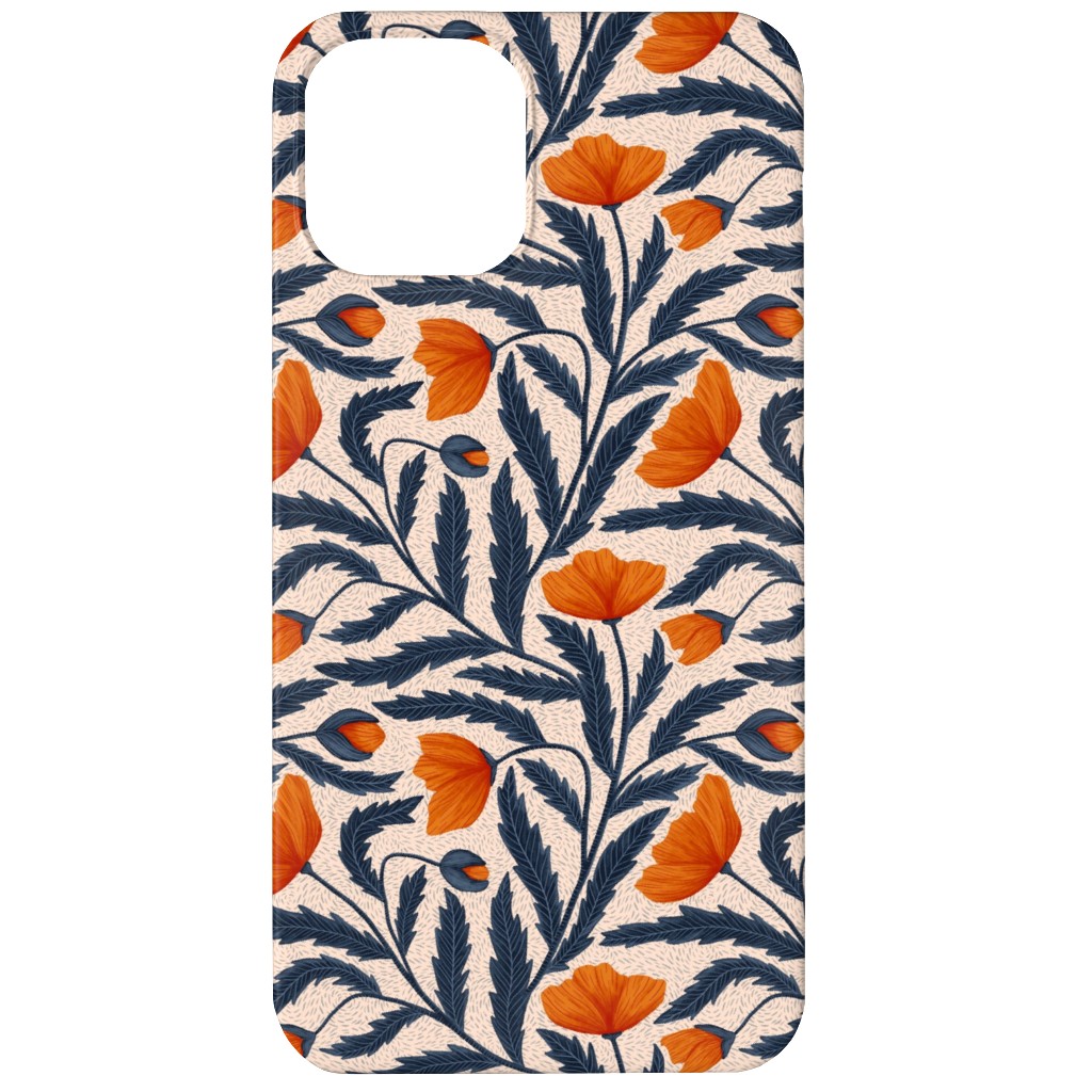 Poppy Flower - Blue and Orange Phone Case, Silicone Liner Case, Matte, iPhone 12, Blue, True Blue