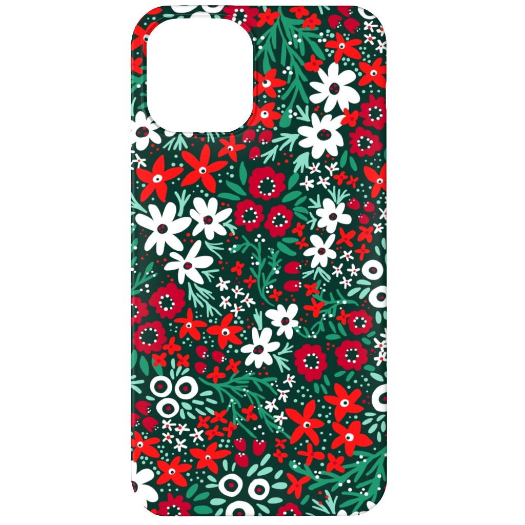 Rustic Floral - Holiday Red and Green Phone Case, Silicone Liner Case, Matte, iPhone 12, Green, Classic Green