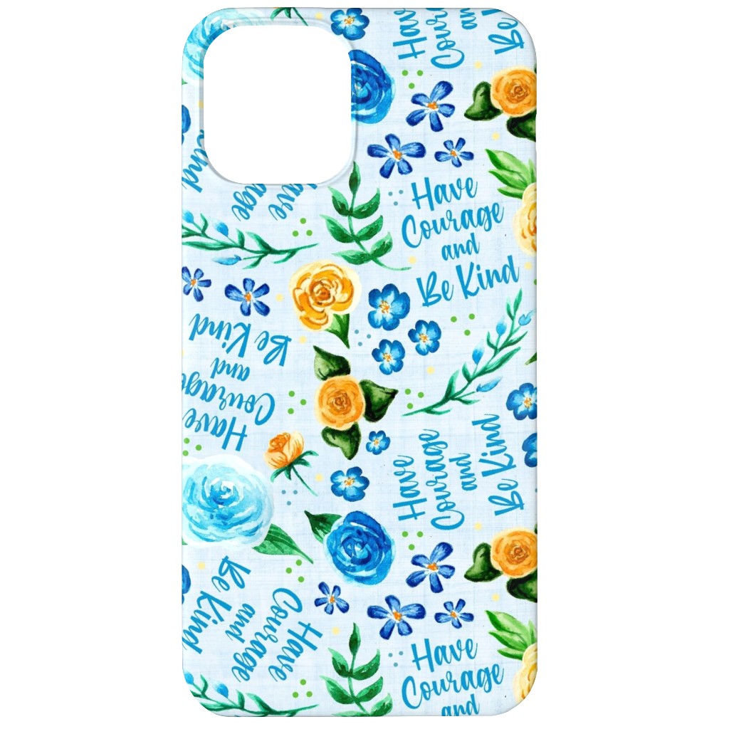 Have Courage and Be Kind - Watercolor Floral - Blue and Yellow Phone Case, Silicone Liner Case, Matte, iPhone 12, Blue