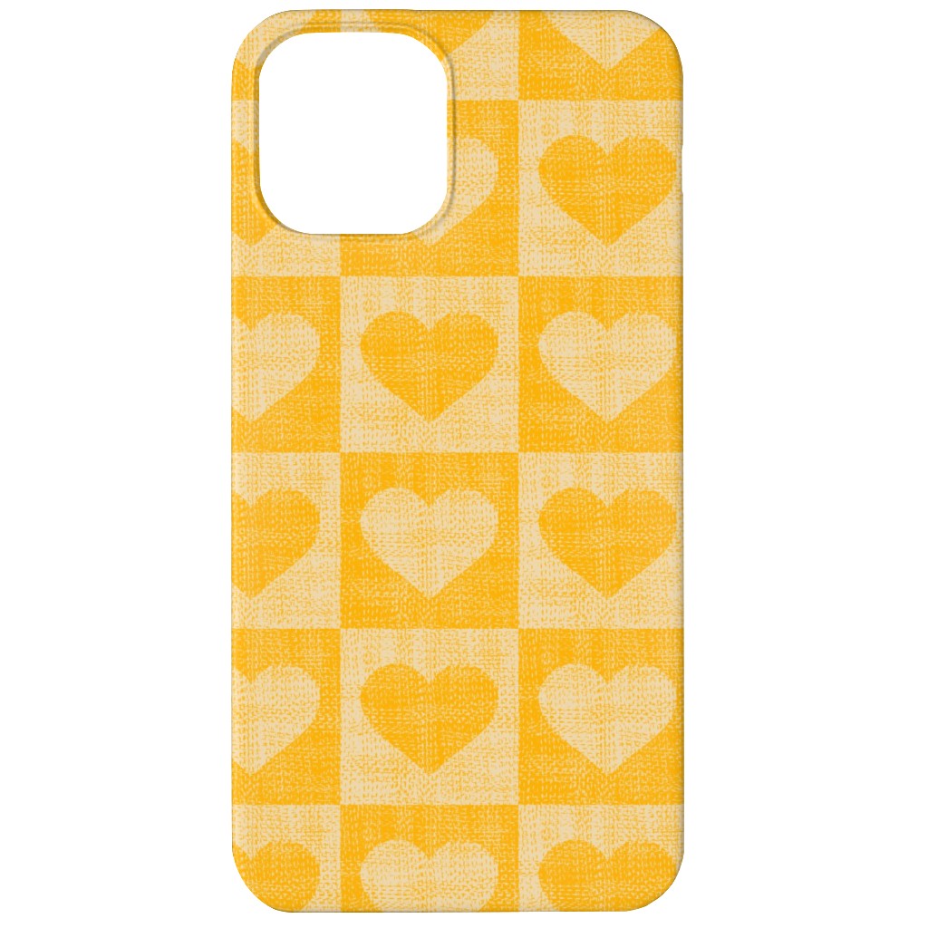 Love Hearts Check - Yellow Phone Case, Silicone Liner Case, Matte, iPhone 12, Yellow