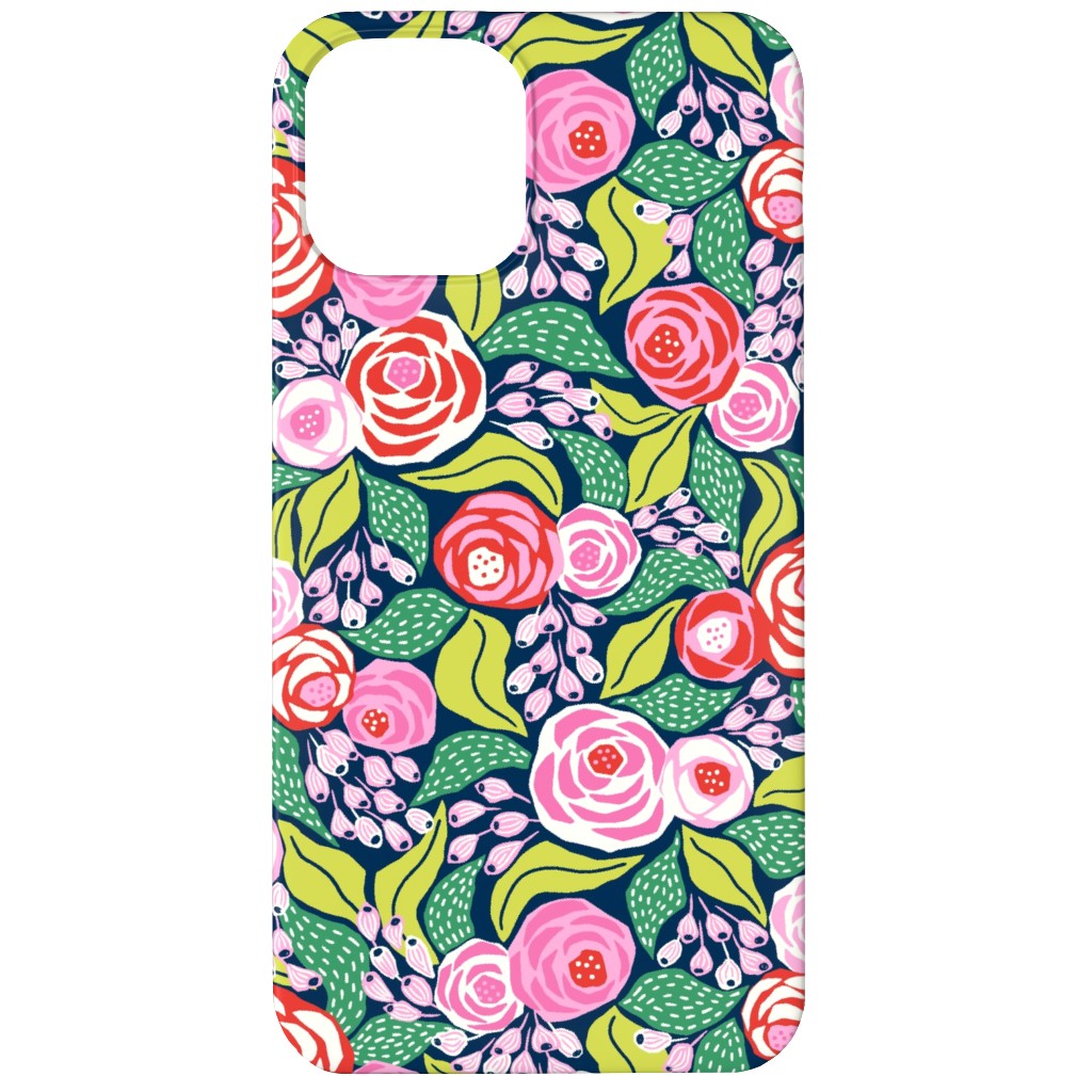 Colourful Papercut Roses - Pink on Dark Blue Phone Case, Silicone Liner Case, Matte, iPhone 12, Pink