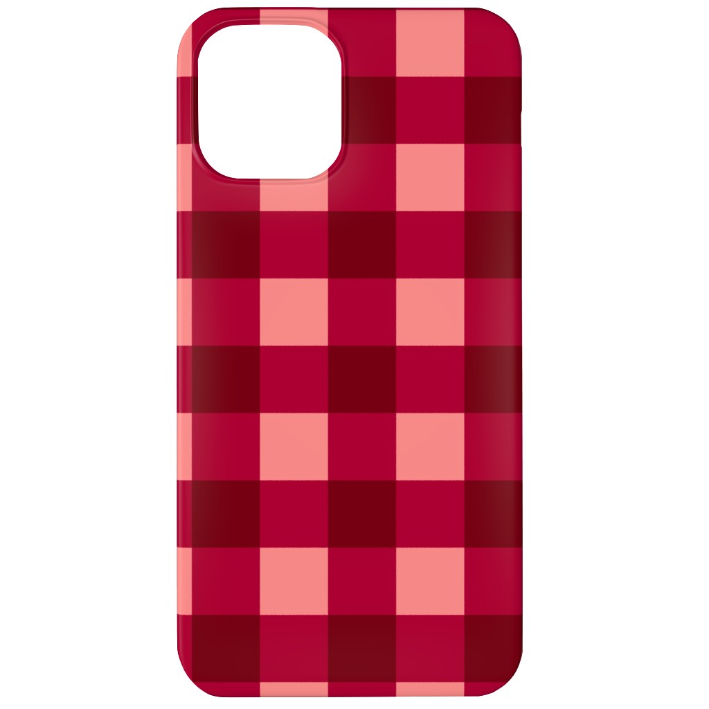 Gingham Check - Red and Pink Phone Case, Silicone Liner Case, Matte, iPhone 12, Red