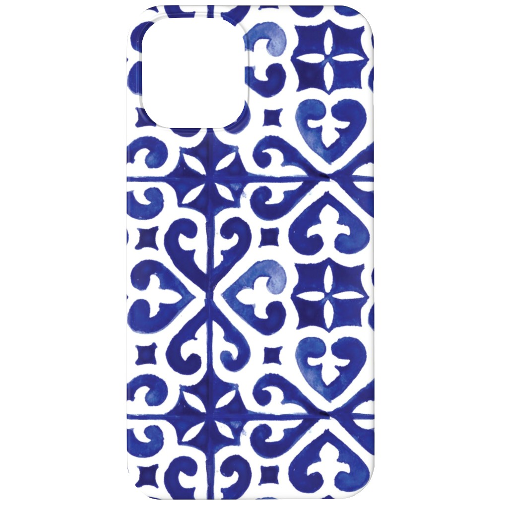 Lisbon Tiles Watercolor - Blue Phone Case, Silicone Liner Case, Matte, iPhone 12, Blue, True Blue