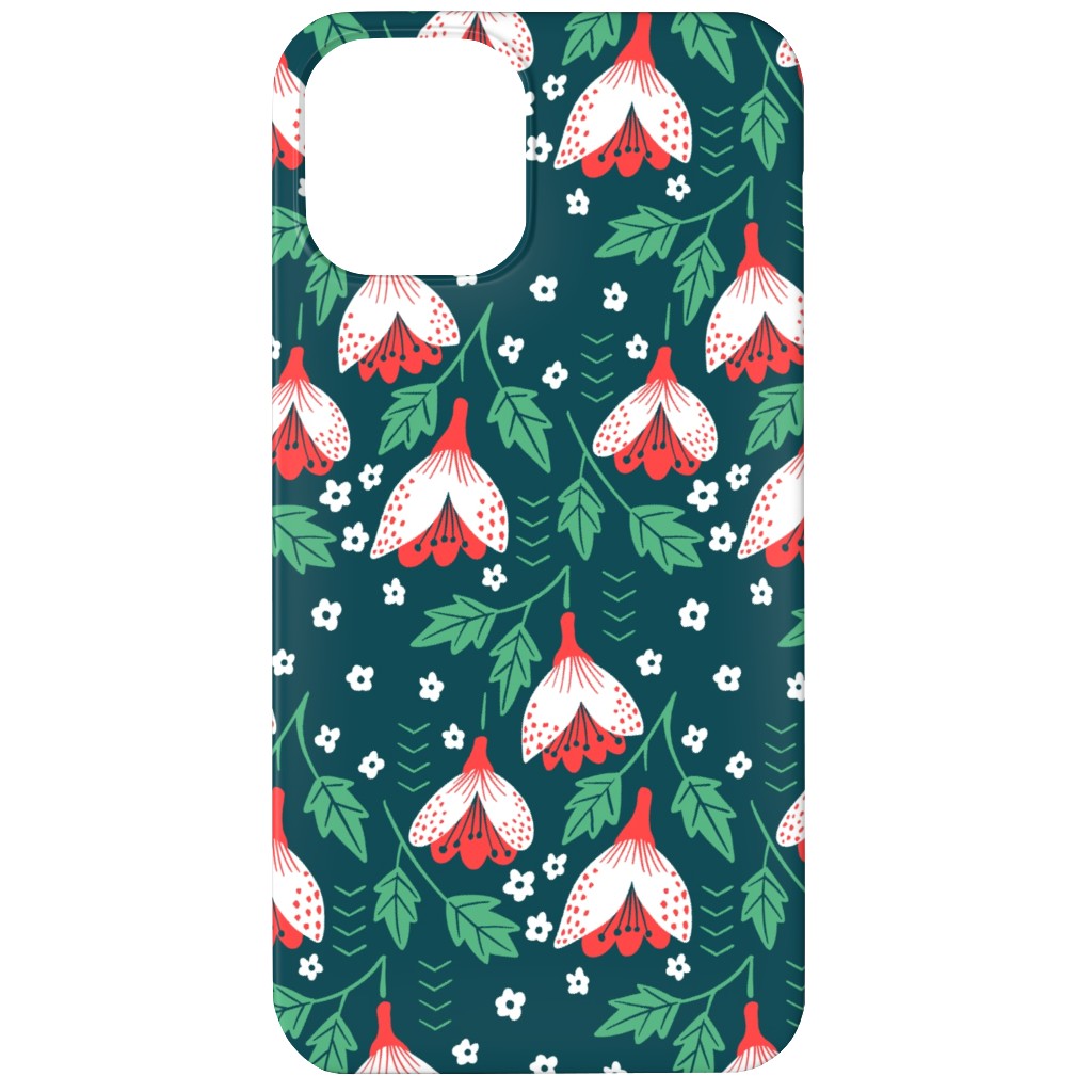 Christmas Flowers Phone Case, Silicone Liner Case, Matte, iPhone 12, Green