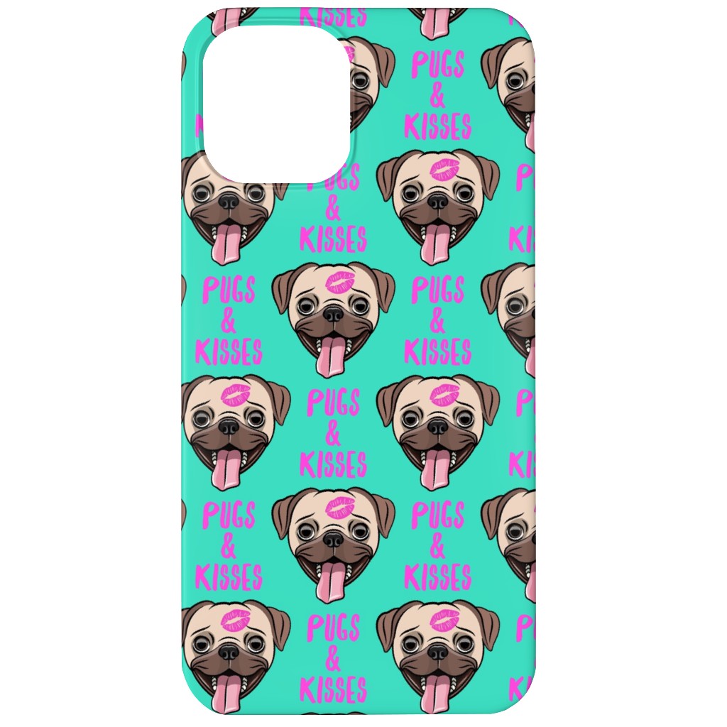 Pugs & Kisses - Cute Pug Dog - Teal Phone Case, Silicone Liner Case, Matte, iPhone 12, Green, Classic Green