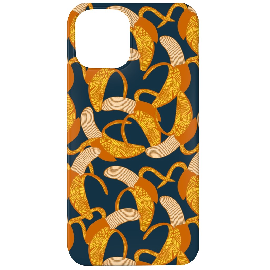 Peeled Banana - Yellow on Navy Phone Case, Silicone Liner Case, Matte, iPhone 12, Yellow, Classic Yellow
