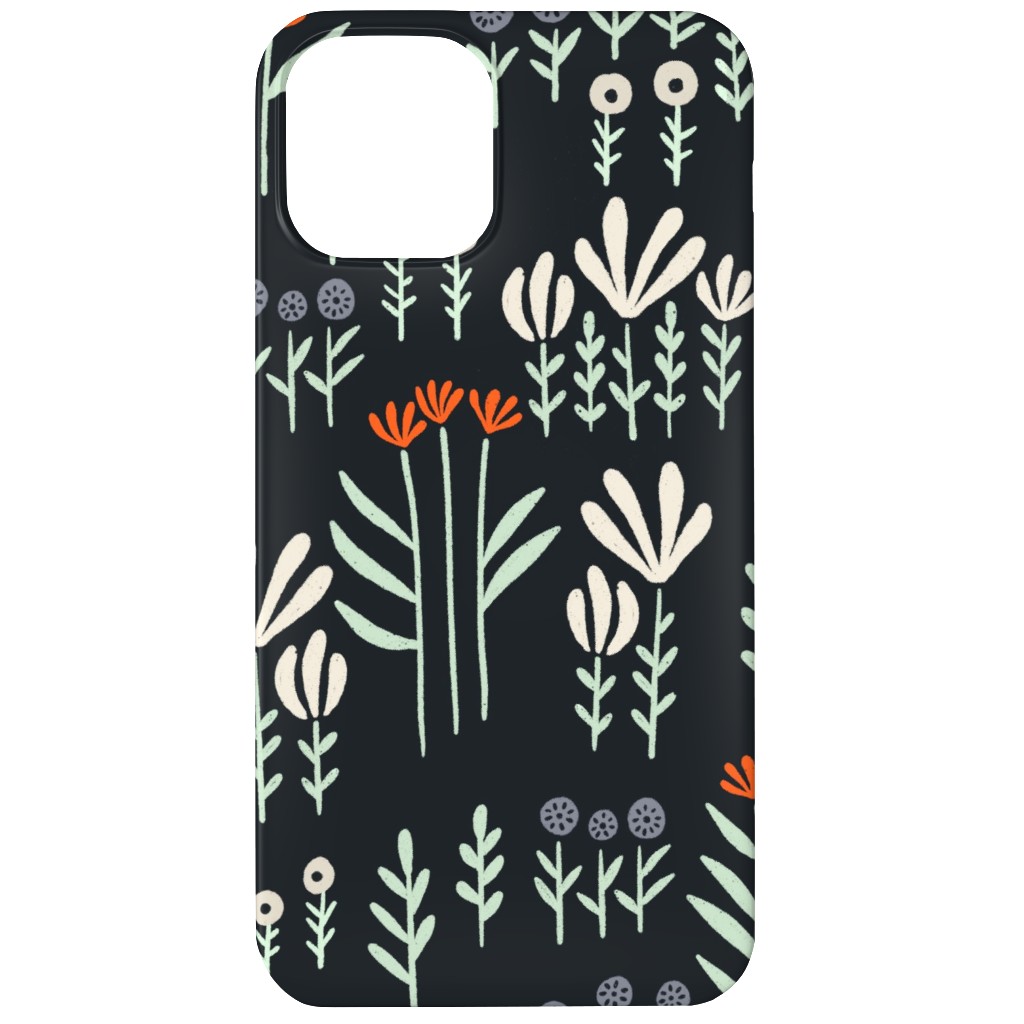 Delicate Floral - Orange and White Phone Case, Slim Case, Matte, iPhone 12, Black