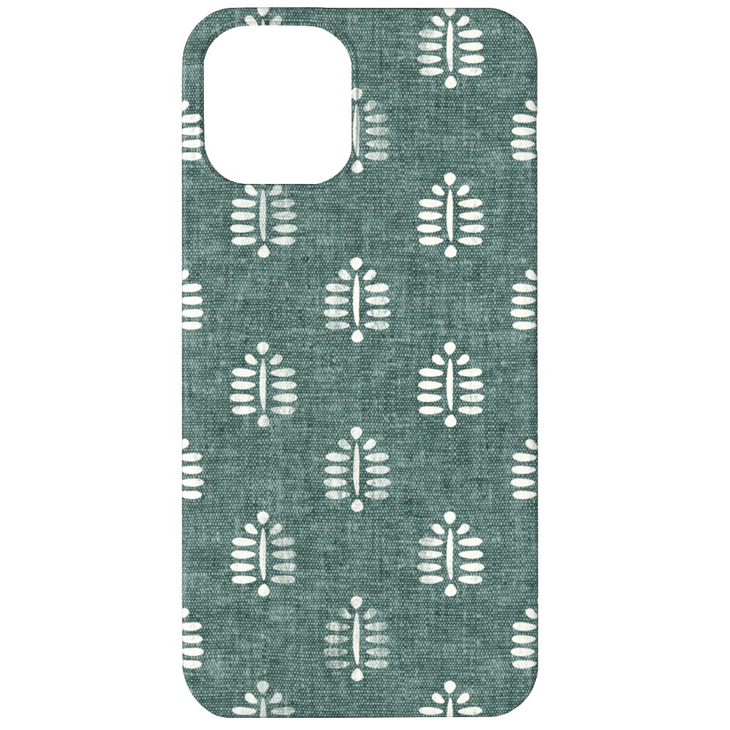Block Print Fern on Dark Jade Phone Case, Slim Case, Matte, iPhone 12, Green, Classic Green