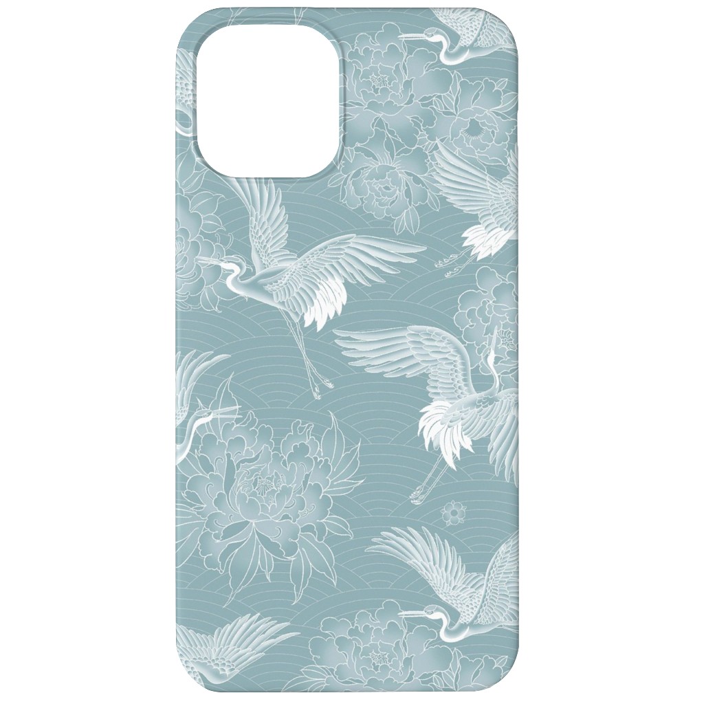 Majestic Cranes - White on Blue Phone Case, Slim Case, Matte, iPhone 12, Blue, True Blue