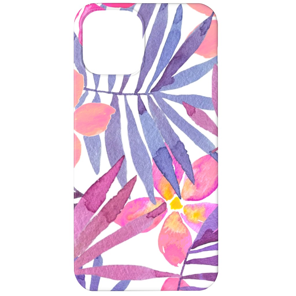 Watercolor Tropical Vibes Phone Case, Slim Case, Matte, iPhone 12, Pink, Bright Dahlia