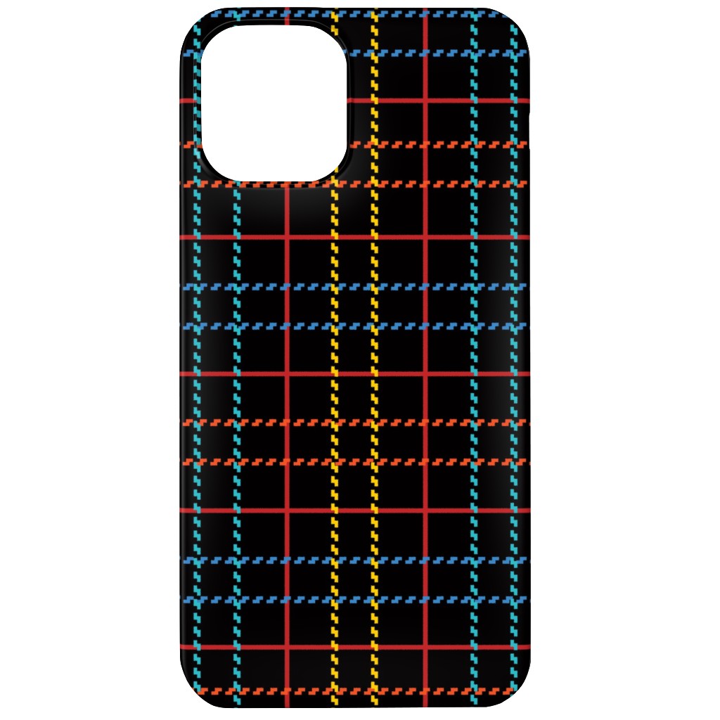 Grid Plaid - Dark Multi Phone Case, Slim Case, Matte, iPhone 12, Black, Black