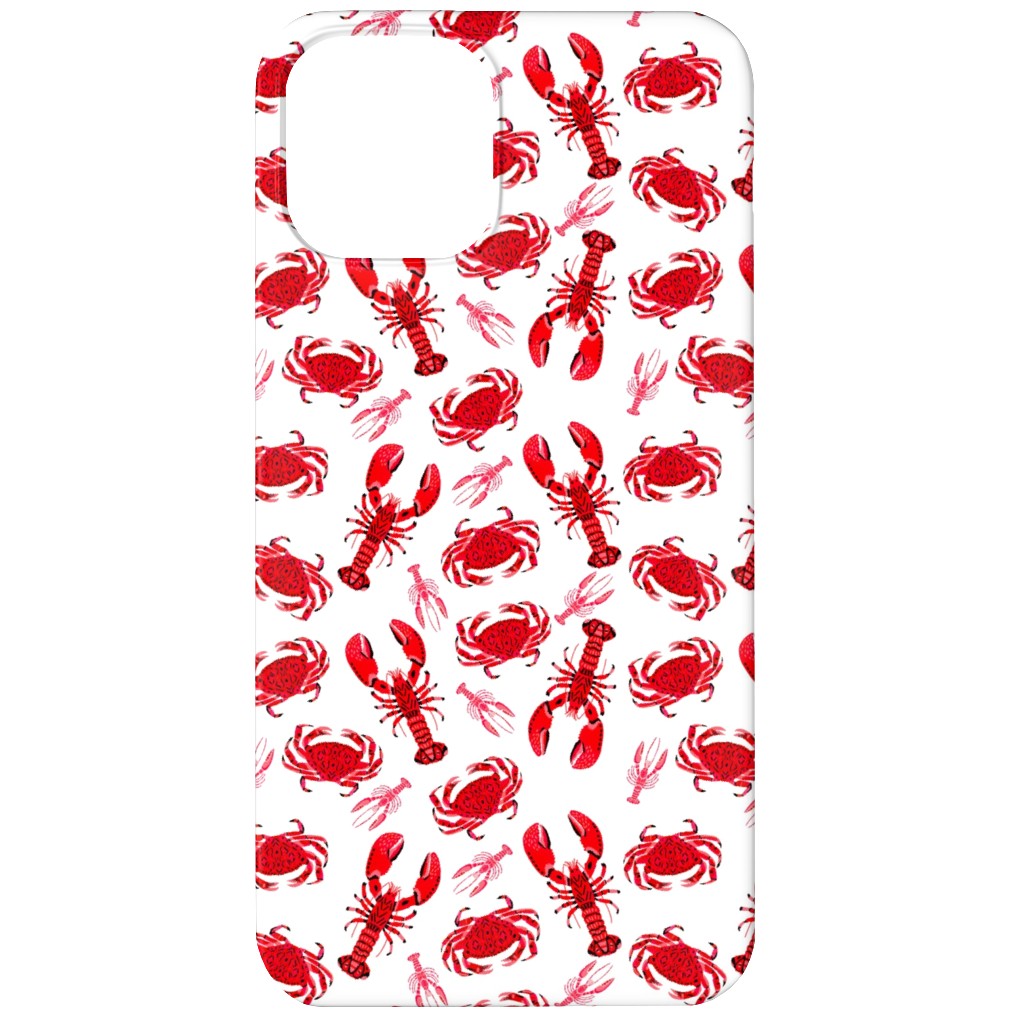 Crabs and Lobsters - Red Crustaceans on White Phone Case, Slim Case, Matte, iPhone 12, Red, Red