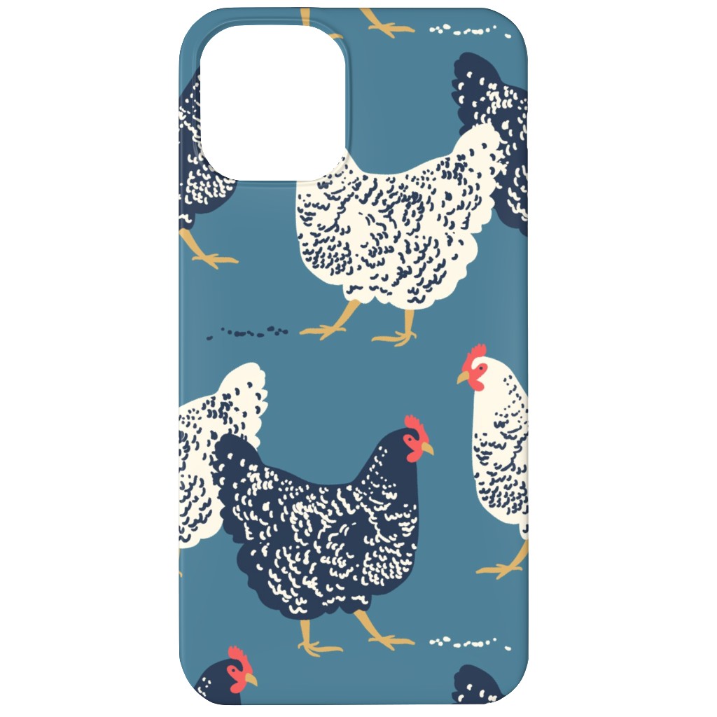 Farmhouse Chickens on Blue Phone Case, Slim Case, Matte, iPhone 12, Blue, True Blue