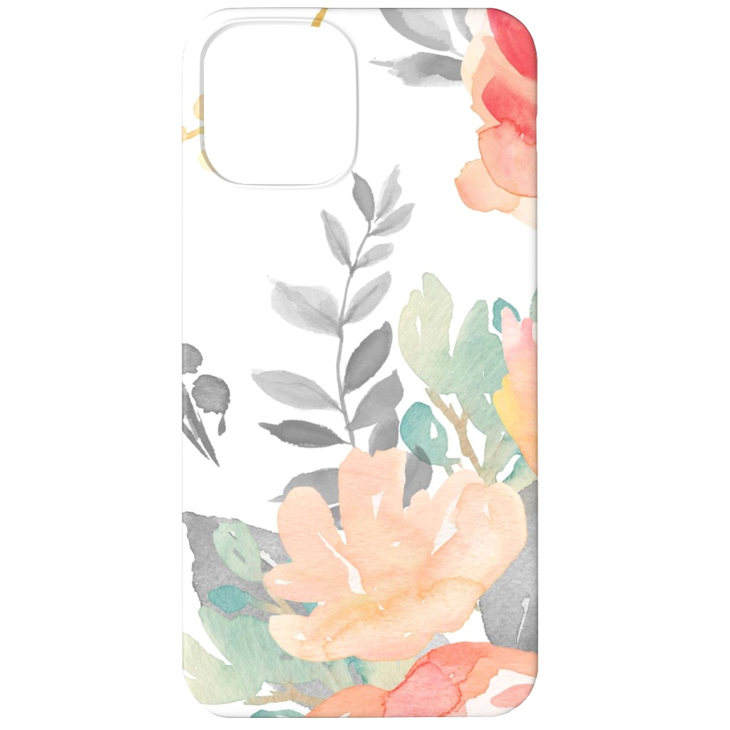 Watercolor Florals Phone Case, Slim Case, Matte, iPhone 12, Orange, White