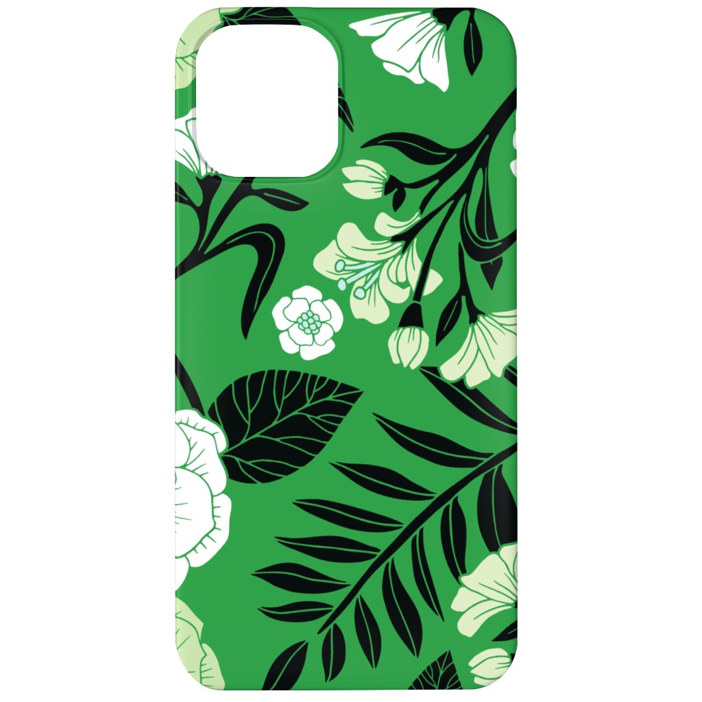 Green, Black & White Floral Pattern Phone Case, Slim Case, Matte, iPhone 12, Green, Classic Green
