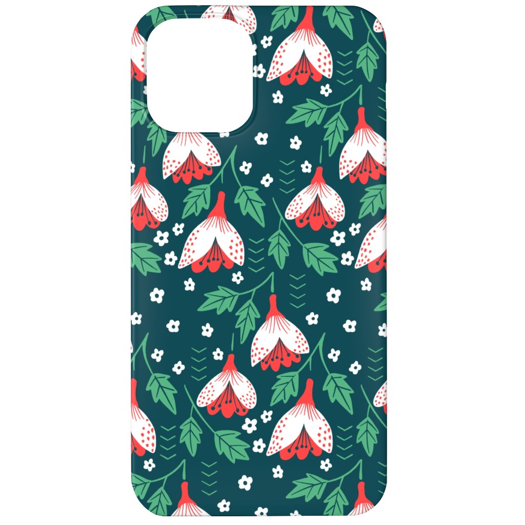 Christmas Flowers Phone Case, Slim Case, Matte, iPhone 12, Green, Classic Green