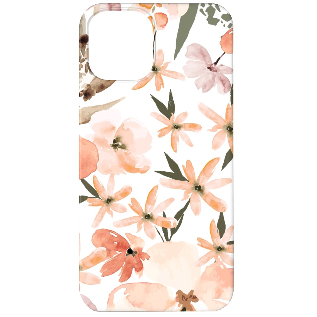 Earth Tone Floral Summer in Peach & Apricot Phone Case, Slim Case, Matte, iPhone 12, Pink, Bright Pink