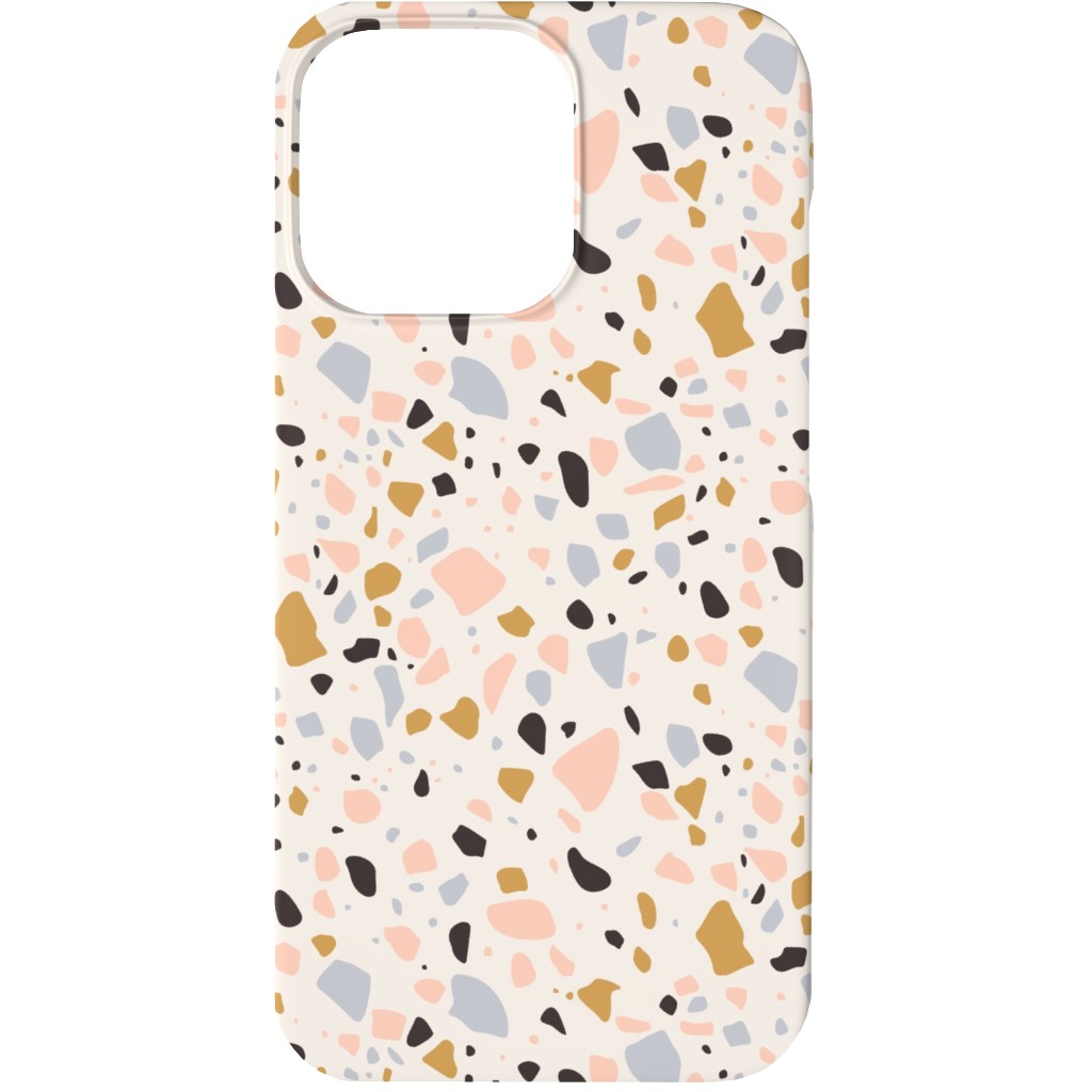 Terrazzo Coral - Gold Phone Case, Silicone Liner Case, Matte, iPhone 13 Mini, Beige