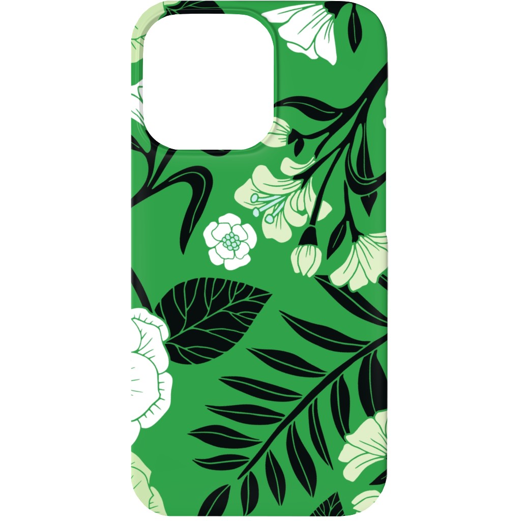 Green, Black & White Floral Pattern Phone Case, Silicone Liner Case, Matte, iPhone 13 Mini, Green