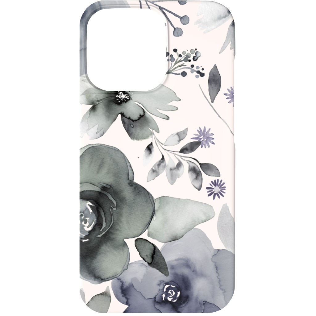 Wintery Watercolor Flower Bouquets - Navy Phone Case, Slim Case, Matte, iPhone 13 Mini, Blue