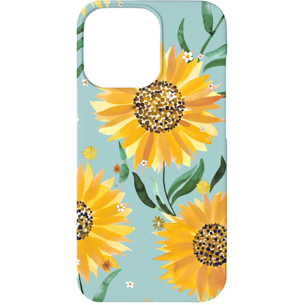 Watercolor Sunflowers - Yellow on Blue Phone Case, Slim Case, Matte, iPhone 13 Mini, Yellow