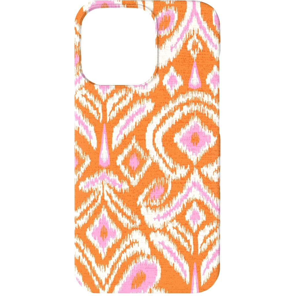 Ikat Flower - Orange and Pink Phone Case, Slim Case, Matte, iPhone 13 Mini, Orange