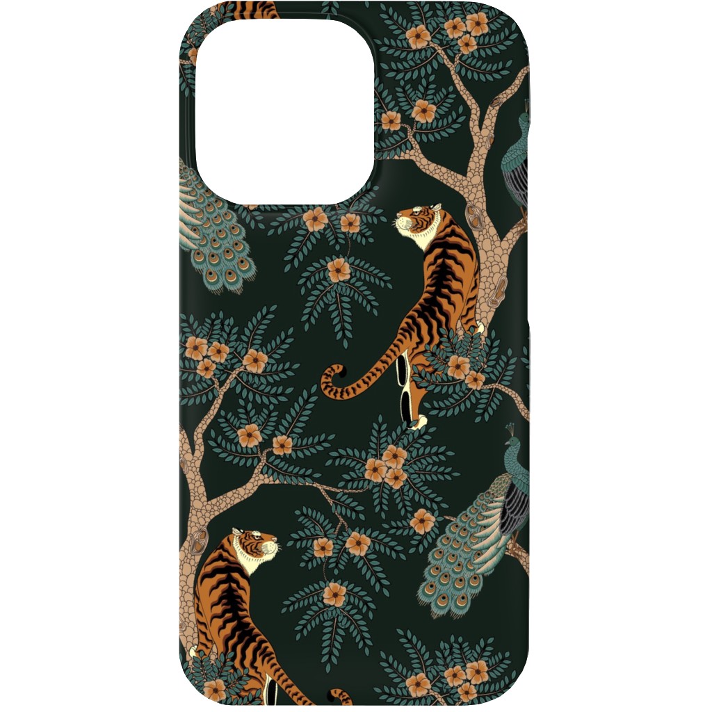 Tiger & Peacock on Black Phone Case, Slim Case, Matte, iPhone 13 Mini, Black