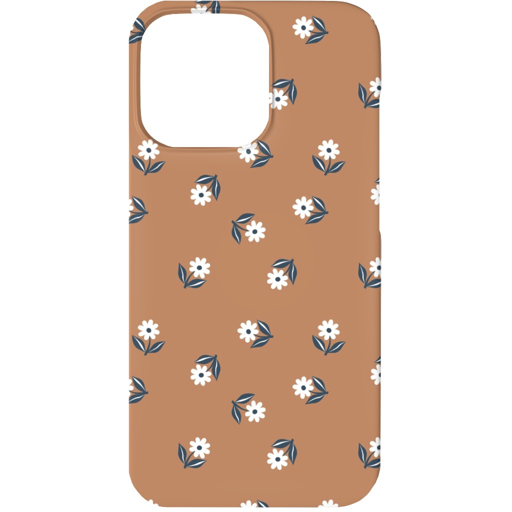 Romantic Boho Daisy Flowers - Scandinavian Print - Caramel Brown Blue Phone Case, Slim Case, Matte, iPhone 13 Mini, Orange