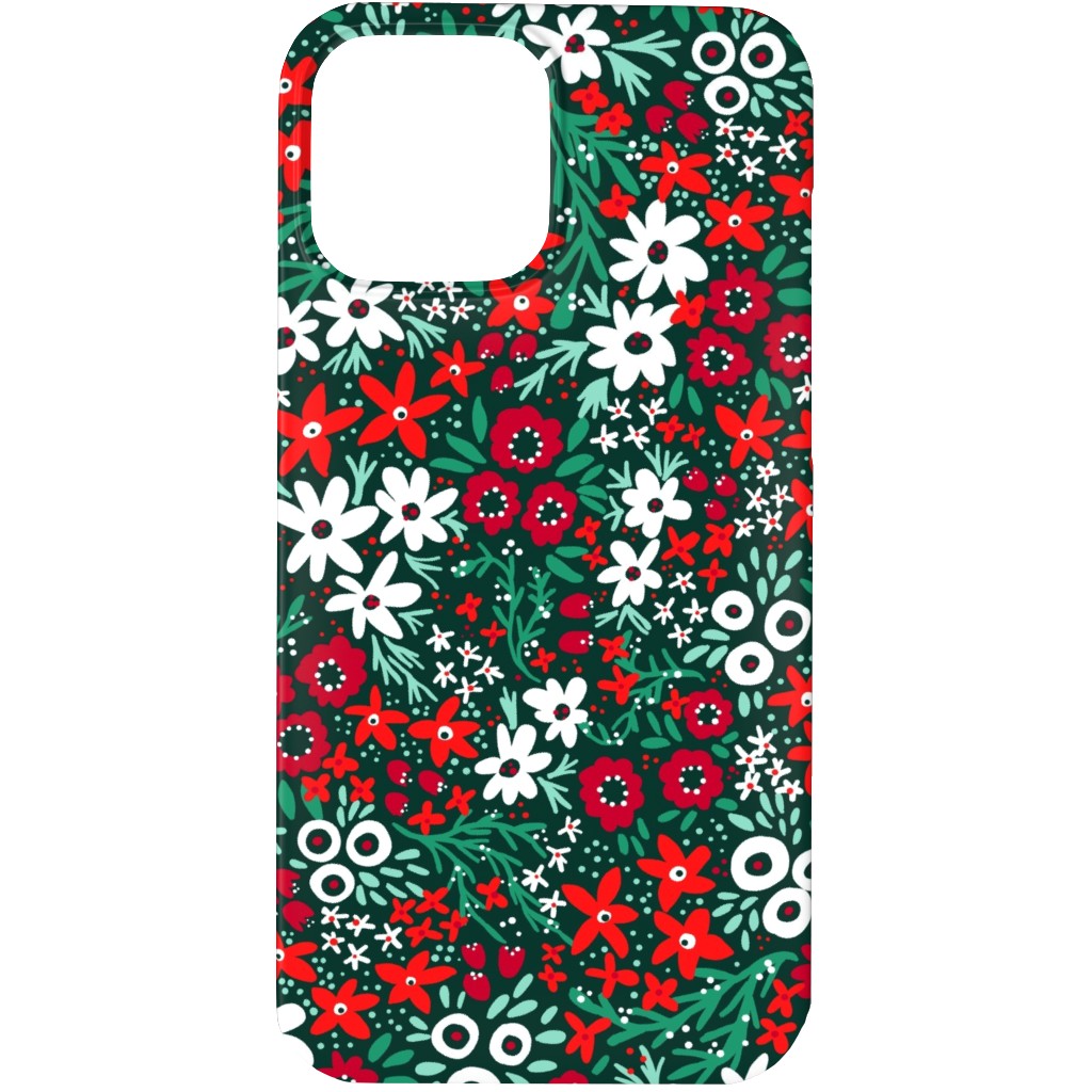 Rustic Floral - Holiday Red and Green Phone Case, Silicone Liner Case, Matte, iPhone 13 Pro Max, Green, Classic Green