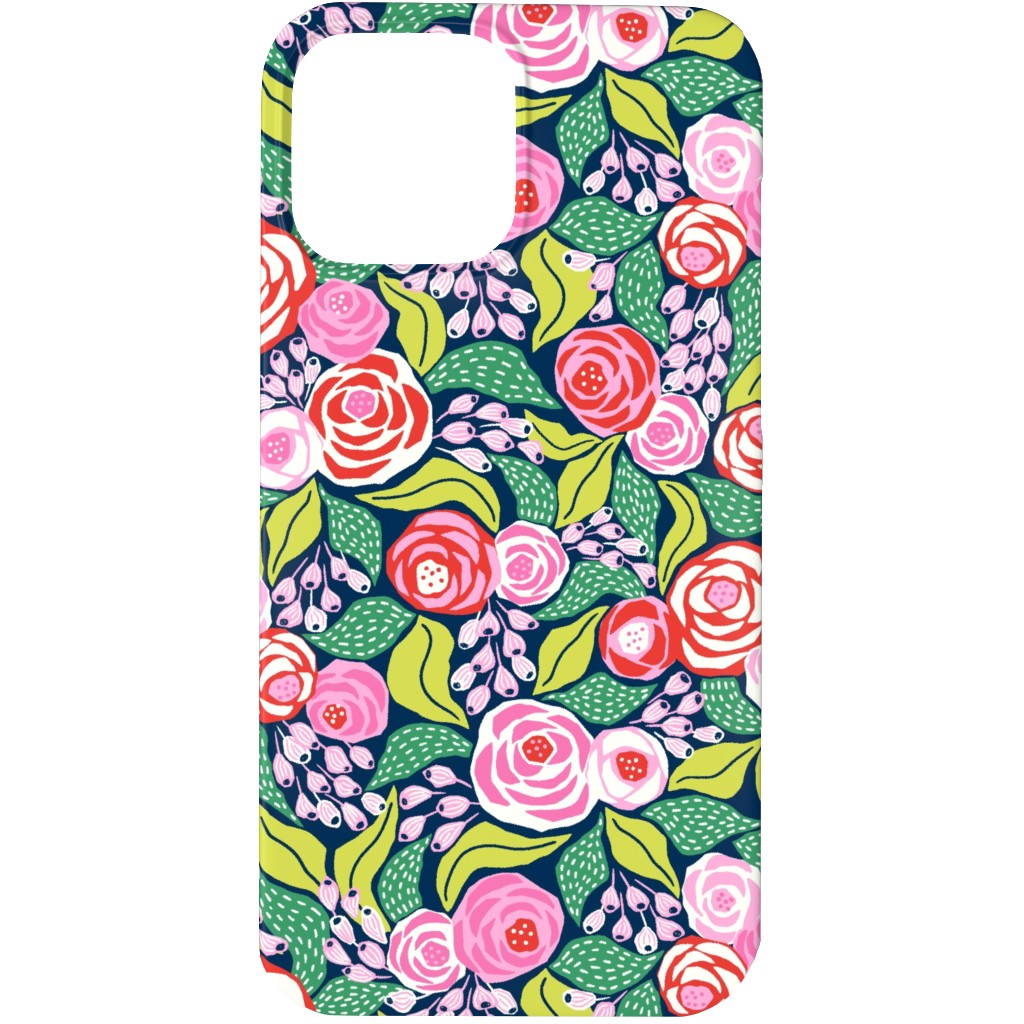 Colourful Papercut Roses - Pink on Dark Blue Phone Case, Silicone Liner Case, Matte, iPhone 13 Pro Max, Pink