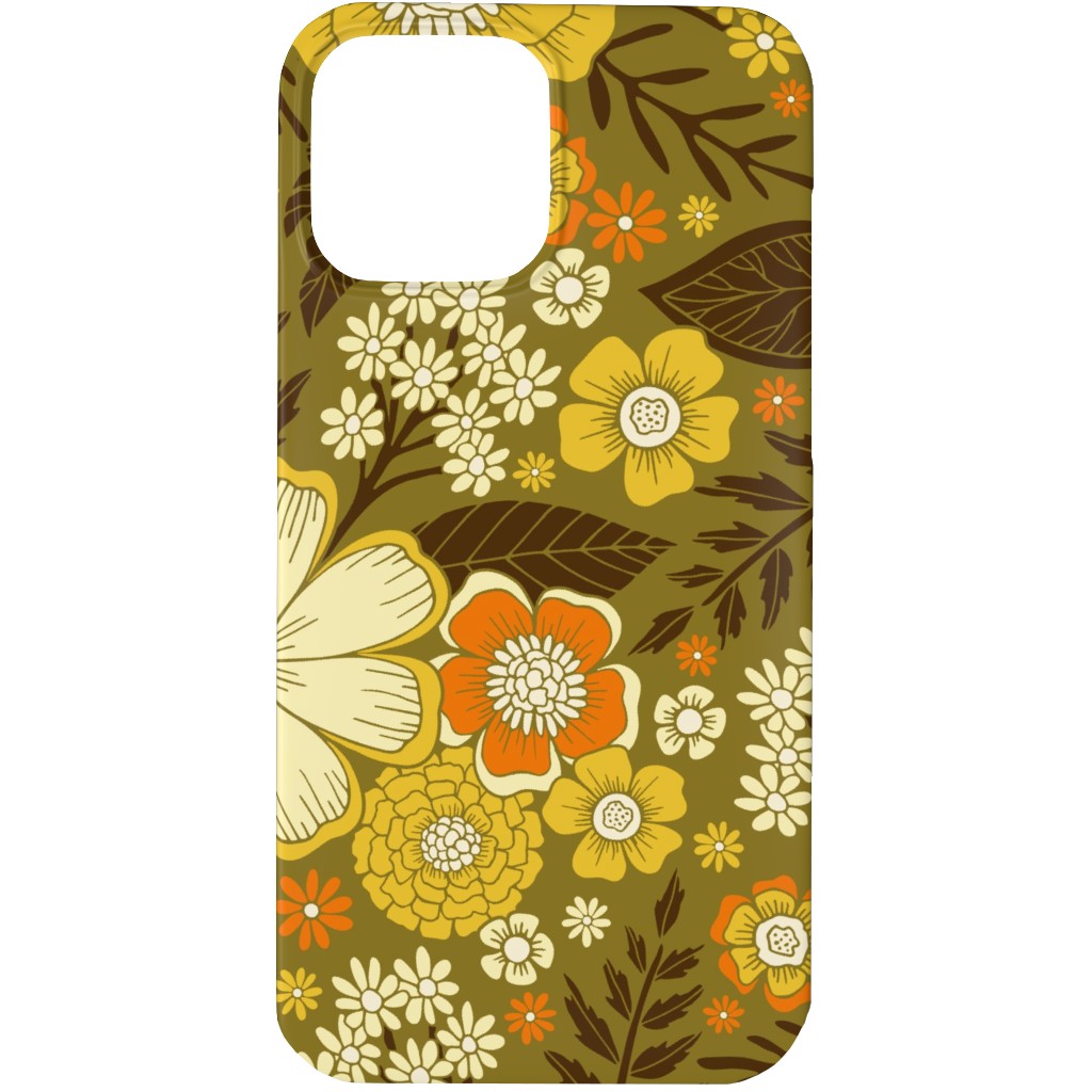 1970s Retro/Vintage Floral - Yellow and Brown Phone Case, Silicone Liner Case, Matte, iPhone 13 Pro Max, Yellow