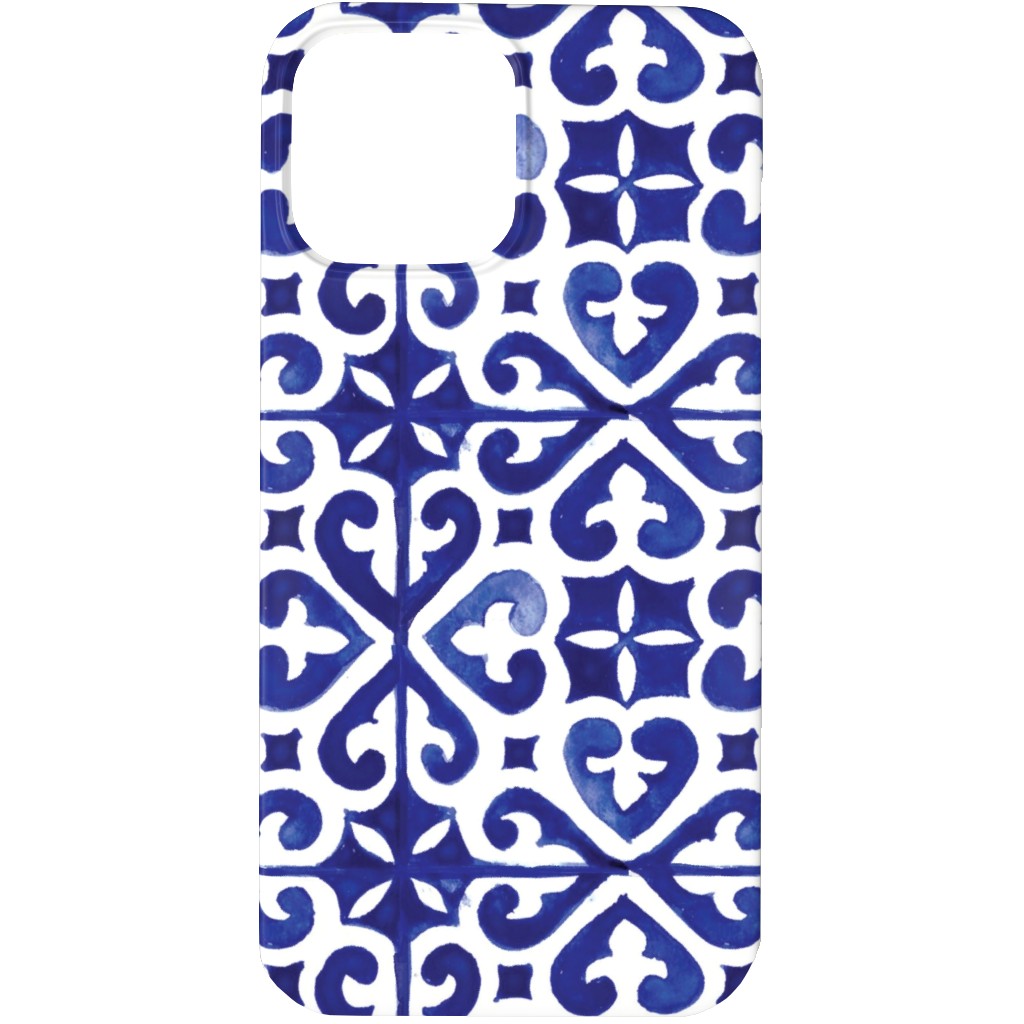 Lisbon Tiles Watercolor - Blue Phone Case, Slim Case, Matte, iPhone 13 Pro Max, Blue, True Blue