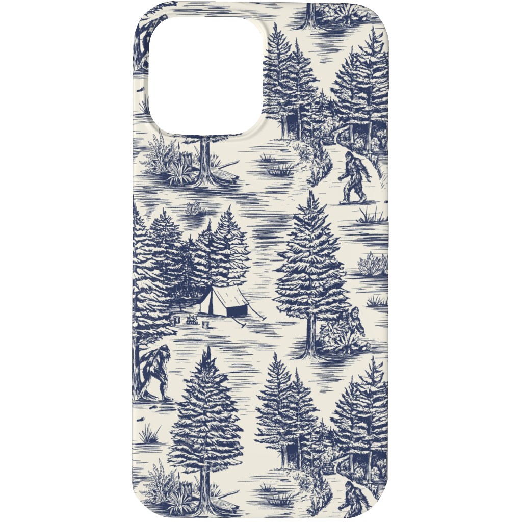 Bigfoot / Sasquatch Toile De Jouy - Blue Phone Case, Silicone Liner Case, Matte, iPhone 13 Pro, Blue, True Blue