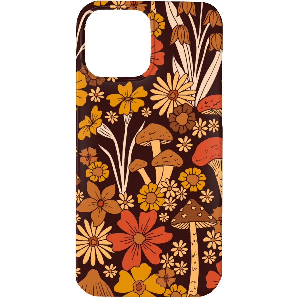 Retro 1970s Mushroom & Flowers - Brown and Orange Phone Case, Silicone Liner Case, Matte, iPhone 13 Pro, Orange, Orange