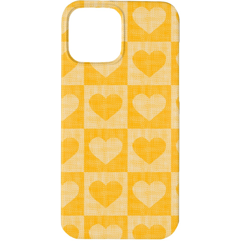 Love Hearts Check - Yellow Phone Case, Silicone Liner Case, Matte, iPhone 13 Pro, Yellow