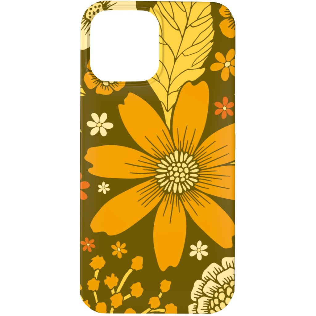 1970s Retro Flowers - Yellow, Orange & Olive Green Phone Case, Silicone Liner Case, Matte, iPhone 13 Pro, Orange, Orange